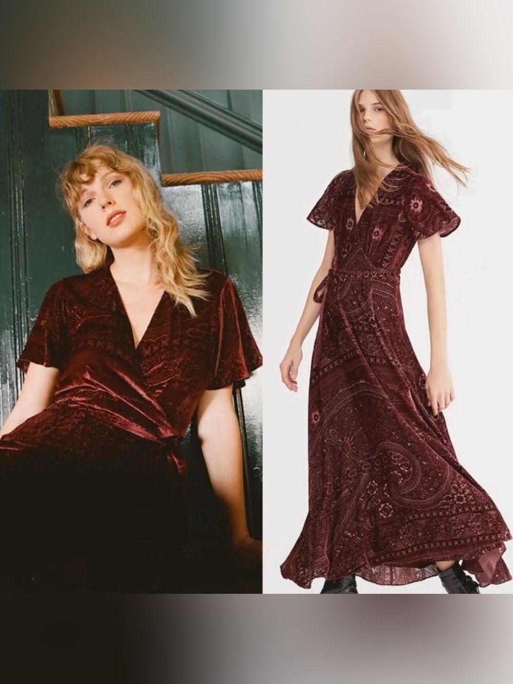Polo Ralph Lauren Velvet Burnout Wrap Maxi Dress Taylor Swift Silk Maroon Gown